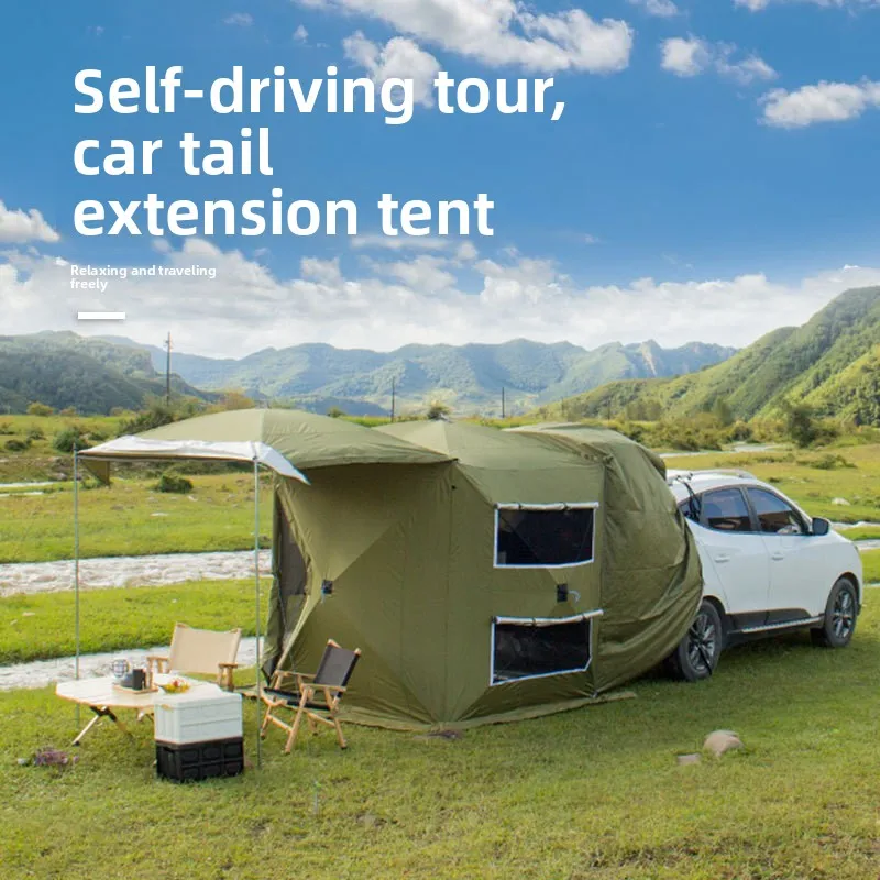 Quick Build Car Outdoor Travel 420D Oxford Tent Car SUV Rear Extension Tent with PU3000 Rainproof Covert and PU3500 Tent Bottom