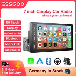 ESSGOO-Carplay Car Player Universal, 1 din, 7 polegadas, MP5, rádio, Link Mirror, Bluetooth, automotivo, estéreo multimídia central