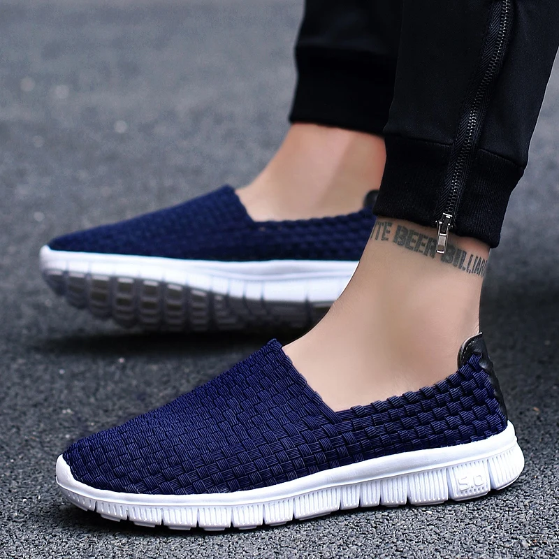 Summer Men Sneakers Handmade Woven Breathable Loafers Slip on Casual Flats Unisex Comfortable Light Tenis Zapatos Hombre 35-44