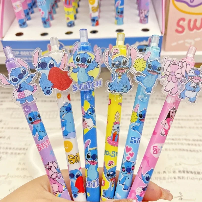 Disney-bolígrafos de gel de dibujos animados de anime, suministros de papelería negros para estudiantes con suministros escolares, herramienta de escritura de oficina, stitch press 0,5