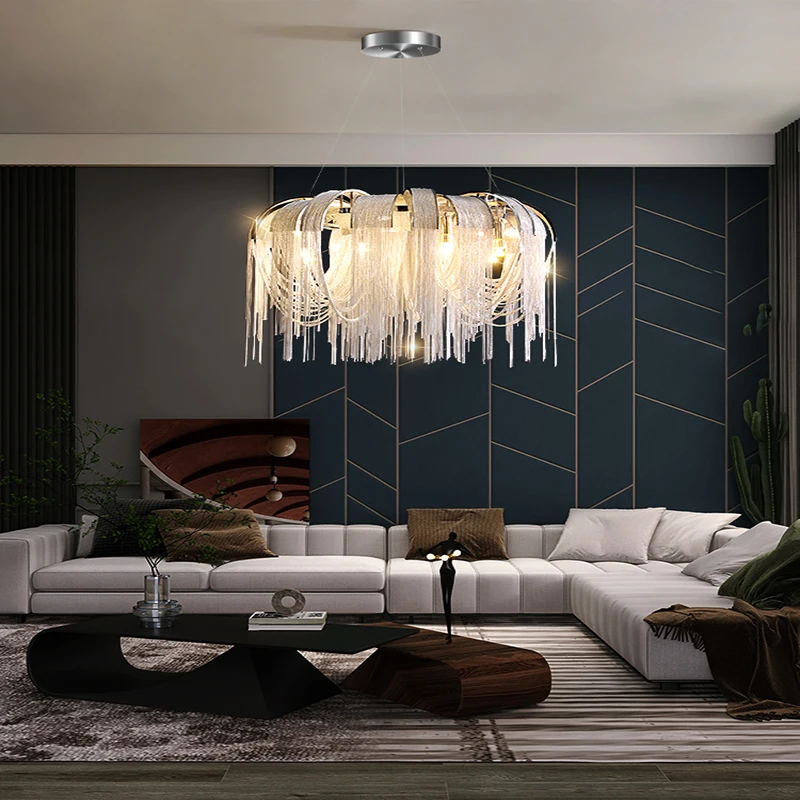 

Modern LED Fringed Pendant Lights E14 for Villa Living Room Restaurant Aisle Pendant Iron Art Aluminum Industrial Pendant Light