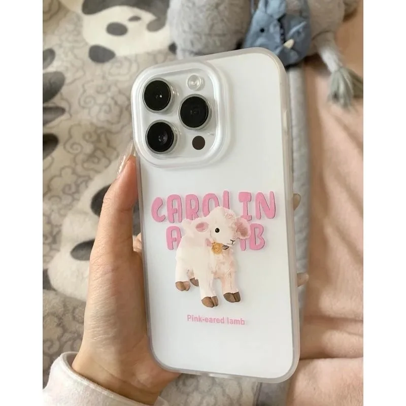 Capa de telefone de ovelha dos desenhos animados para iPhone, Capa de silicone, Capa bonito para iPhone 15 Pro Max, 14 Plus, 13 Mini, 11, 12, XR, XS, X, 7, 8, 6s