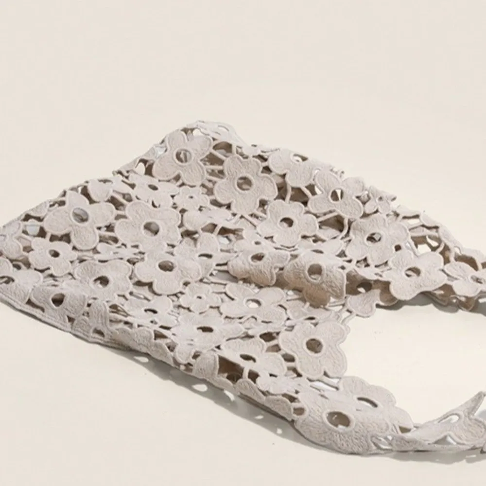 

Vintage Woven Flower Tote Bag Soft Large Capacity Hollow Out Embroidered Handbag Polyester Fiber Handheld