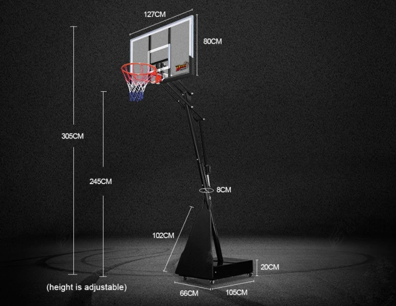 Removable adult basketball hoop with glass backboard and professional basketball goal