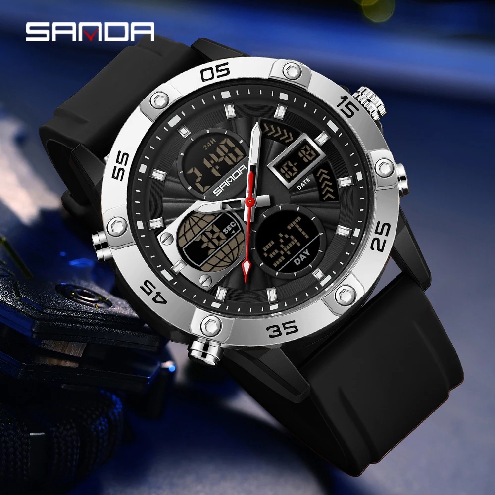 SANDA 6239 New Electronic Watches for Man Sports Luminous Shockproof Waterproof Calendar Alarm Clock Fashion Men Digital Watch-2