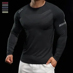Men Running T-shirt Jogging Tracksuit Athletic Shirt Compression Long Sleeves Sport Tees Gym Fitnes Muscle Fit Shirt