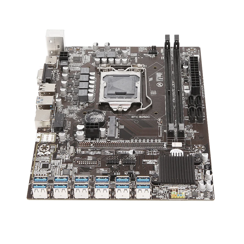 BTC B250 Penambang Motherboard Combo dengan CPU 8 GPU DDR4 USB3.0 PCIE X16 Set Combo Mendukung 12 Kartu Grafis Penambang RX 580 8GB