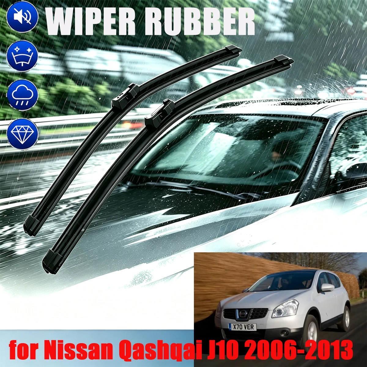 

For Nissan Qashqai J10 2006-2013 Double Rubber Front Wiper Accessorie Car Wipers Brushes New Upgraded 2013 2012 2011