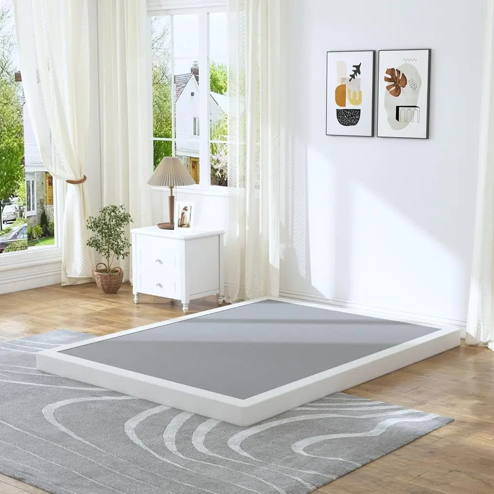King Size 3 Inch Low Profile Box Spring, Heavy Duty Mattress Foundation, Metal Base with Noise Reduction, Non-Slip, Easy Assembl