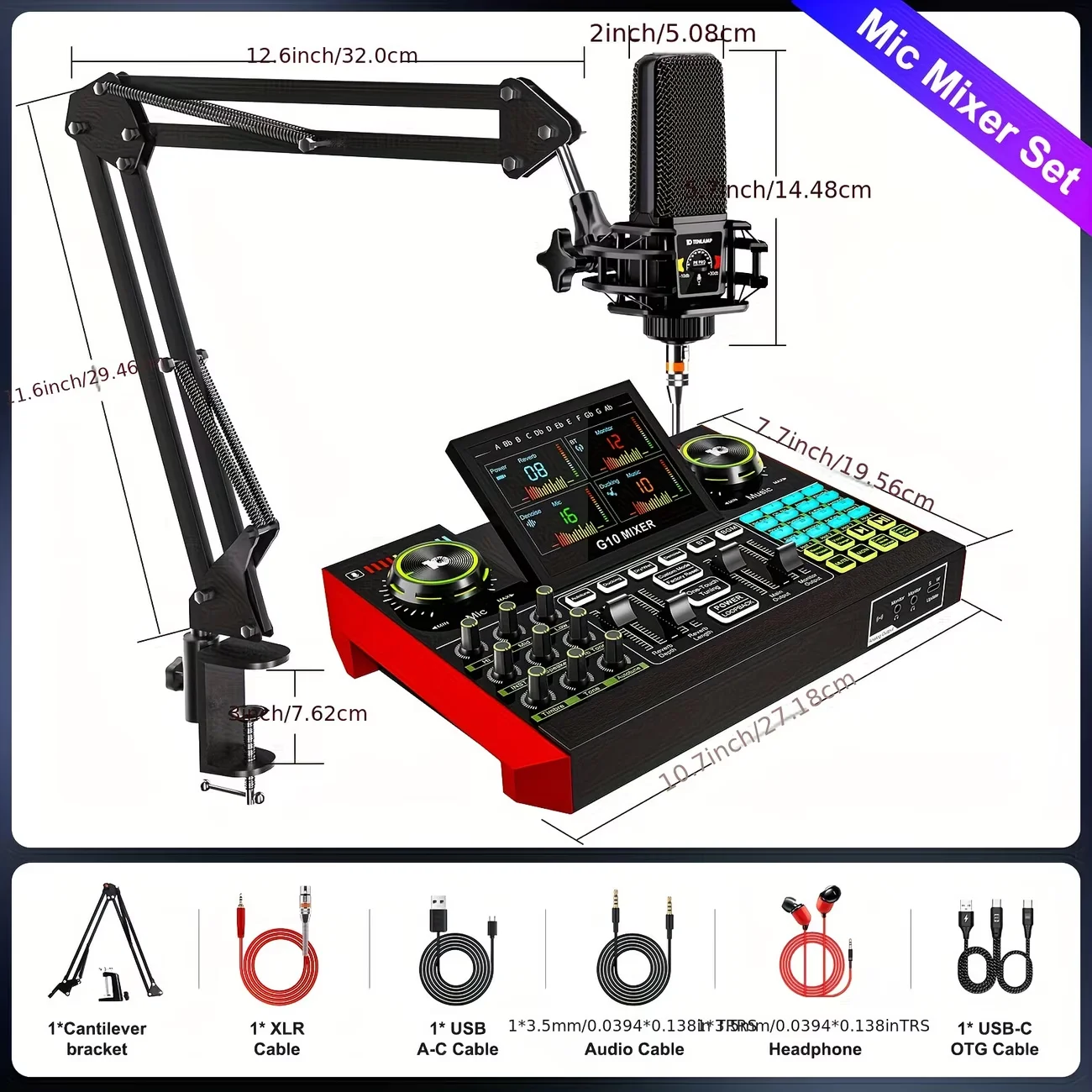Tenlamp G10 Professional Microphone Mixer Kit for Podcasting and Influencers