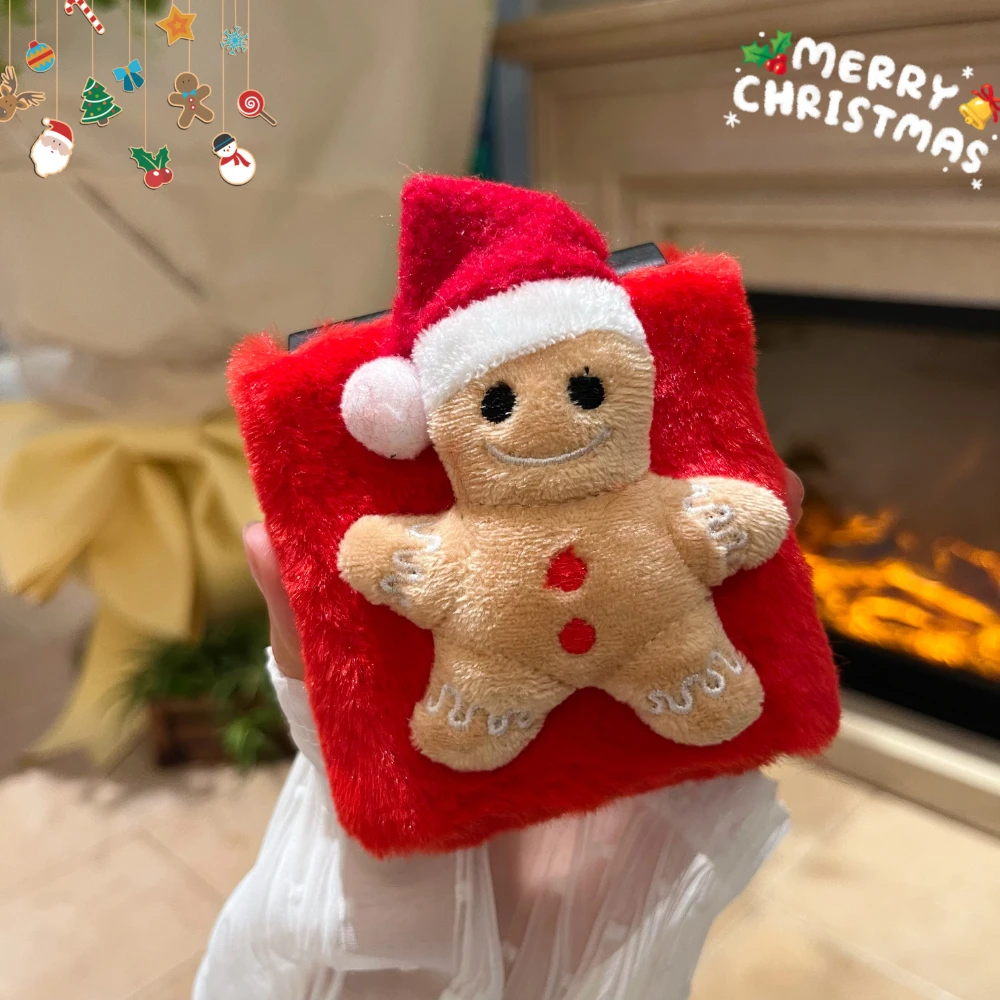 

НОВЫЙ мультяшный милый пушистый плюшевый 3D Рождественский пряничный человечек Санта-Клаус чехол для телефона Samsung Z Flip 5 4 3 6 7 Защитный чехол