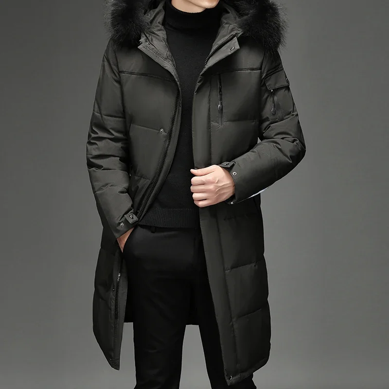 Men's Thickened Down Jacket -30 Winter Warm Down Coat 2024 New Men Fashion Long White Duck Hooded Down Parkas Big Size 5XL