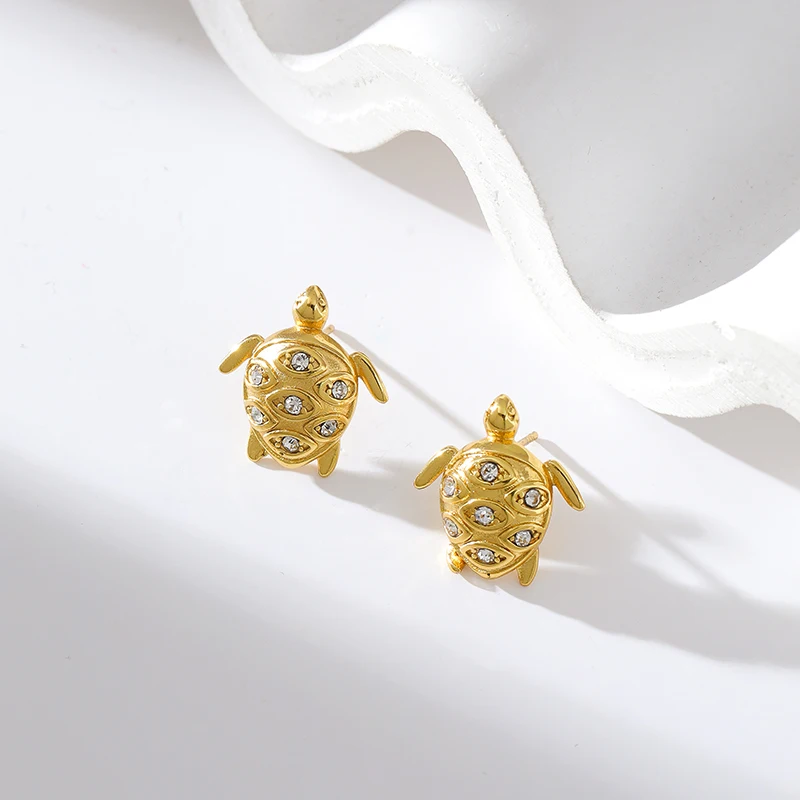 EILIECK 316L Acciaio Inossidabile Color Oro Tartaruga Zircone Orecchini con perno Per Le Donne di Modo Impermeabile Orecchio Gioielli Ragazze Regalo