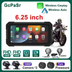 Waterproof Wireless Carplay For Motorcycle 6.25'' Touch Screen Android Auto With GPS TMPS Anti-shake Night Version Cameras Video