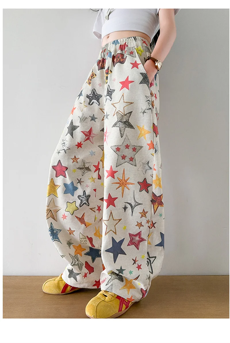 Hosen für Mädchen mit modischem Sternmuster-Print, weit geschnittene Hosen, Sommer 2026, lässige, lockere Hosen, hochwertige Teenager-Jogginghosen – Detail 5