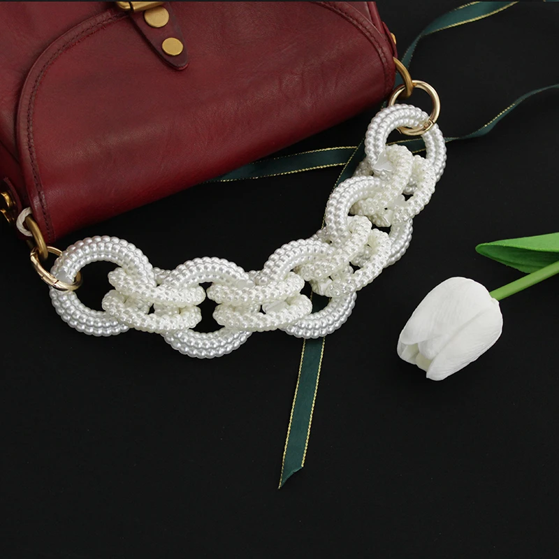 TINBERON DIY Pearl Bag Chain Strap Fashion Bag Accessories Handbag Handle Strap Wrist Short Chain belt Acrylic Pearl Chain Strap