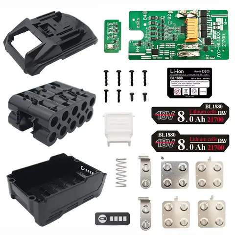 BL1880 For MAKITA 18V Li-ion Battery Case BMS PCBA Balance Charging 10X21700 Circuit Board Shell Box Lithium BL1830 Housings