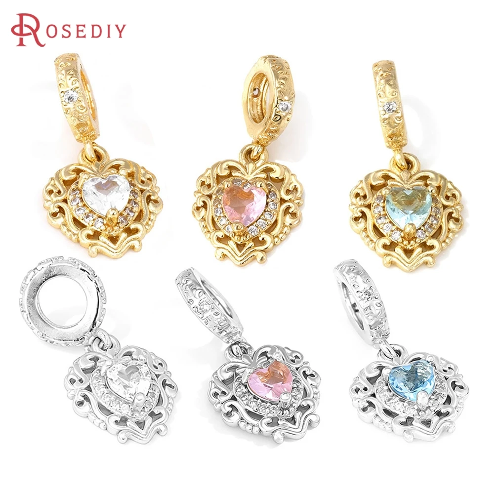 

2 шт. подвески-шармы в форме сердца из латуни с покрытием под 18-каратное золото и цирконом, высококачественные аксессуары для изготовления ювелирных изделий своими руками