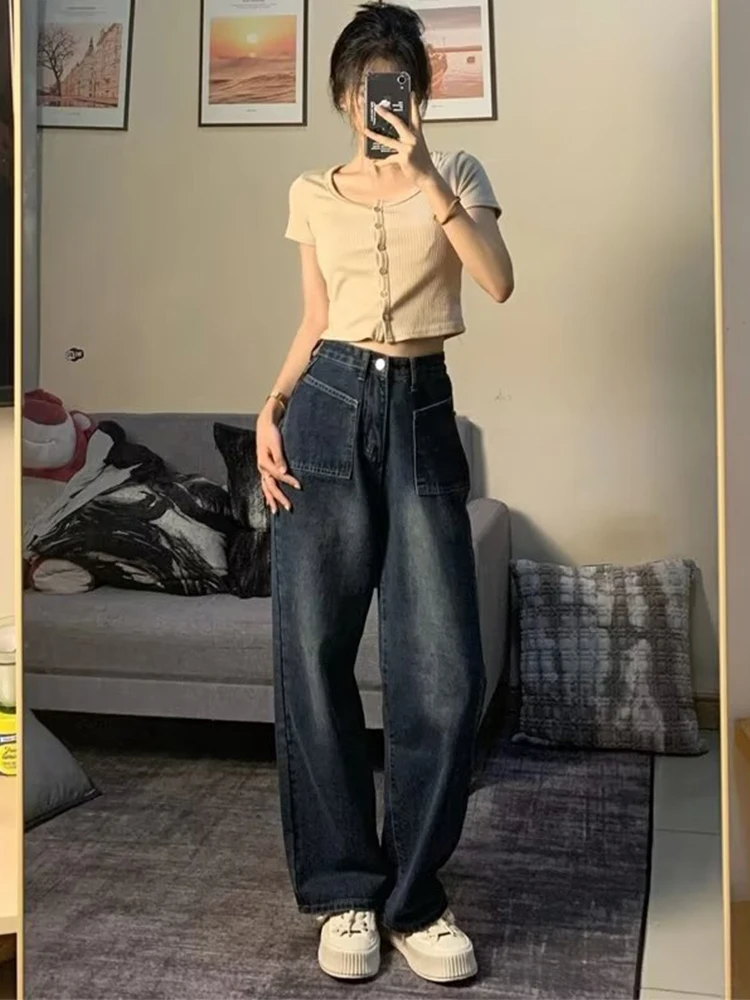 High Waist Wide Leg Denim Jeans for Pear aped Women plus Size Autumn Faion Slimming Trousers Vintage Sle Button Closure