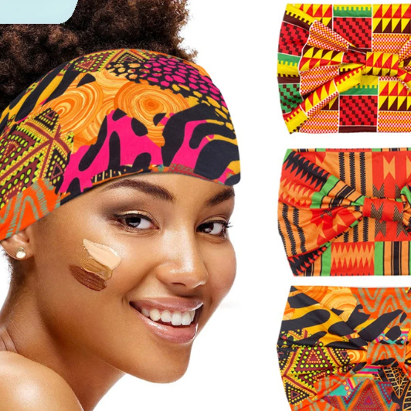 European and American New African Printed Headband Sports Wide Edge Knot Elastic Headband Leopard Pattern Headband