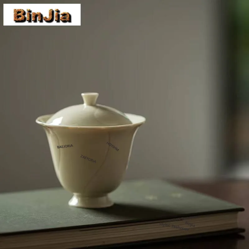 90ml Ding Kiln Jade Orchid Gaiwan Vintage Tea Tureen Household Tea Bowl With Lid Kit Tea Making Cover Bowl Tea Items Decoration