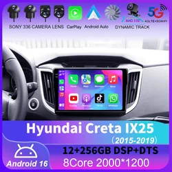 Android 16 For Hyundai Creta IX25 2015 - 2019 Car Radio Navigation GPS Multimedia Player Stereo WiFi+4G Carplay Auto BT DSP
