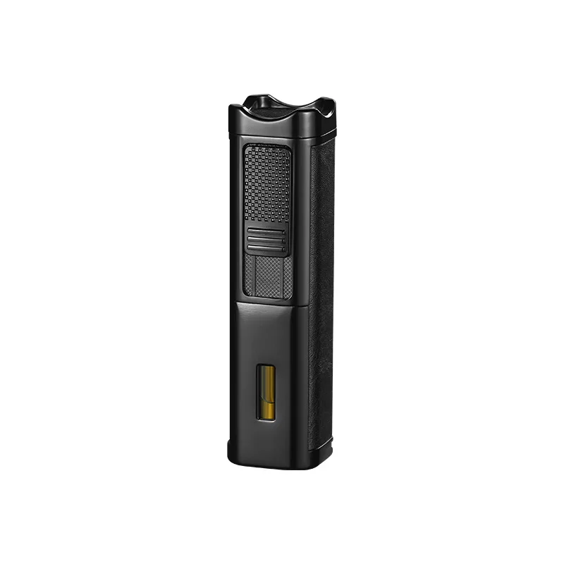 Genuine Leather Windproof 3 Jet Blue Flame Butane Gas Torch Lighter Visible Gas Window Cigar Diamond Cigar Special Lighters Gift - view 6