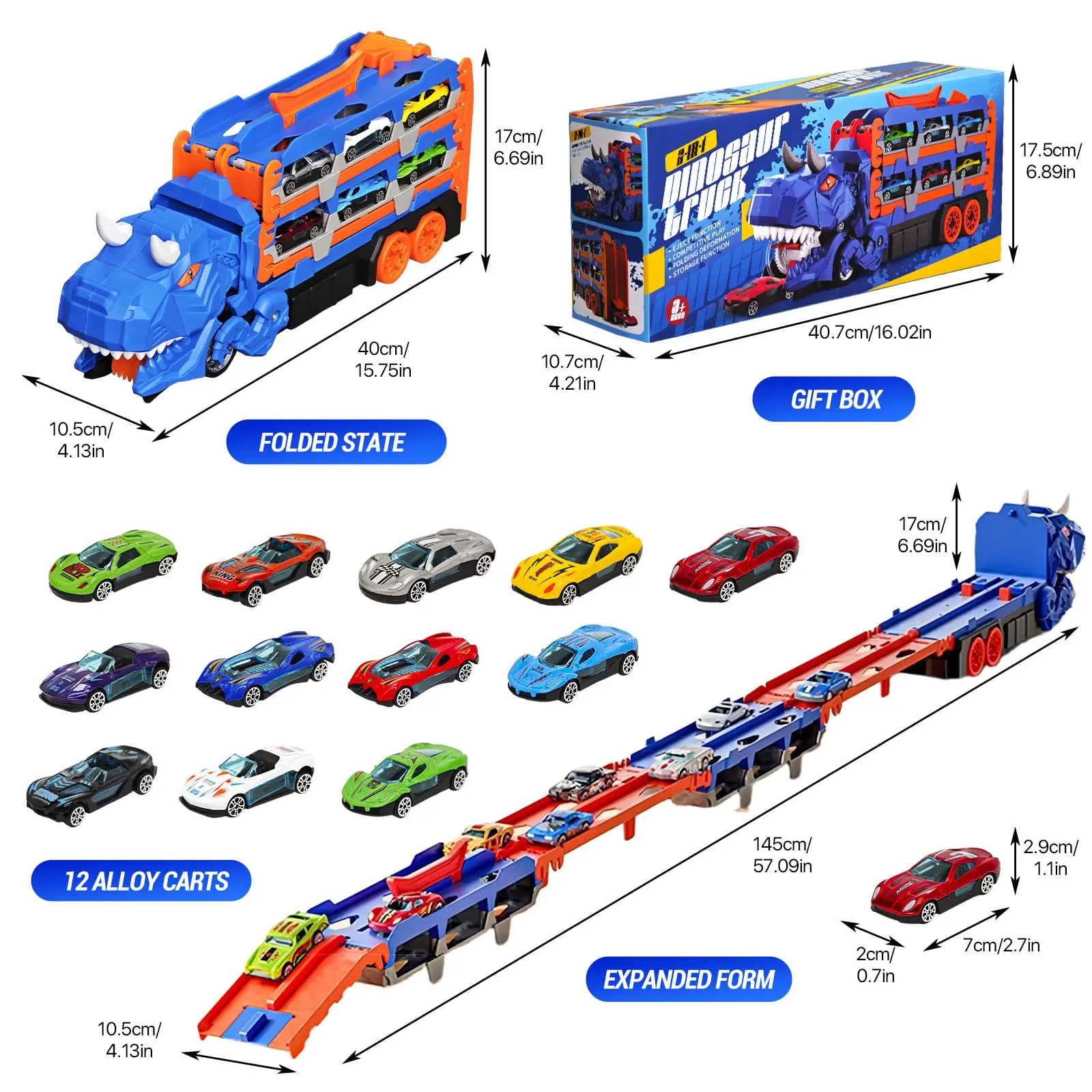 Dinosaurier-Transportwagen, Spielzeug, Rennstrecke, zusammenklappbares Dino-Träger-Auto-Set mit Mini-Autos, Geschenke für Kinder, Jungen im Alter von 3–5 Jahren, Spielzeug für Kleinkinder