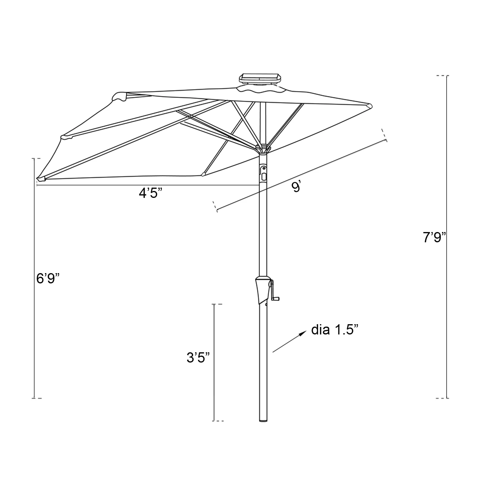 9 ft Halbe Runde Terrasse Markt Wand Regenschirm mit Solar Led-leuchten und Tilt