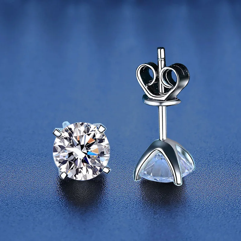 Solitaire Round D-Color 3mm-9mm Moissanite Stud Ear for Men Women 0.1CT-3CT Lab Created Diamond Earring Fine Jewelry Brinco Gift