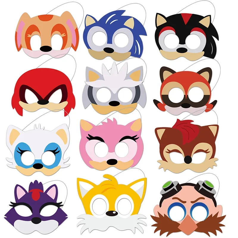 Game 12Pcs Sonic the Hedgehog Mask Party Decoration Set Birthday Gift Party Patrol Mask Halloween  Accessories Favorite Ornament