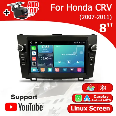 8'' Linux Multimedia Screen Wireless Carplay Android Auto Car Radio Stereo For Honda CR-V 3 RE CRV 2007-2011 Bluetooth Autoradio Airplay Autolink Navigation Video Player Head Unit GPS 4G BT