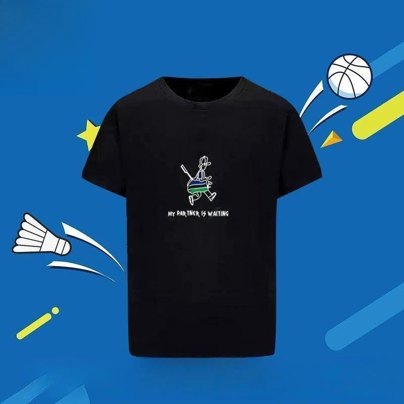 صيف جديد القطن بدلة كرة الريشة الفردية المطبوعة الرجال والنساء الرياضة الترفيه تنفس قميص التدريب المنافسة #5