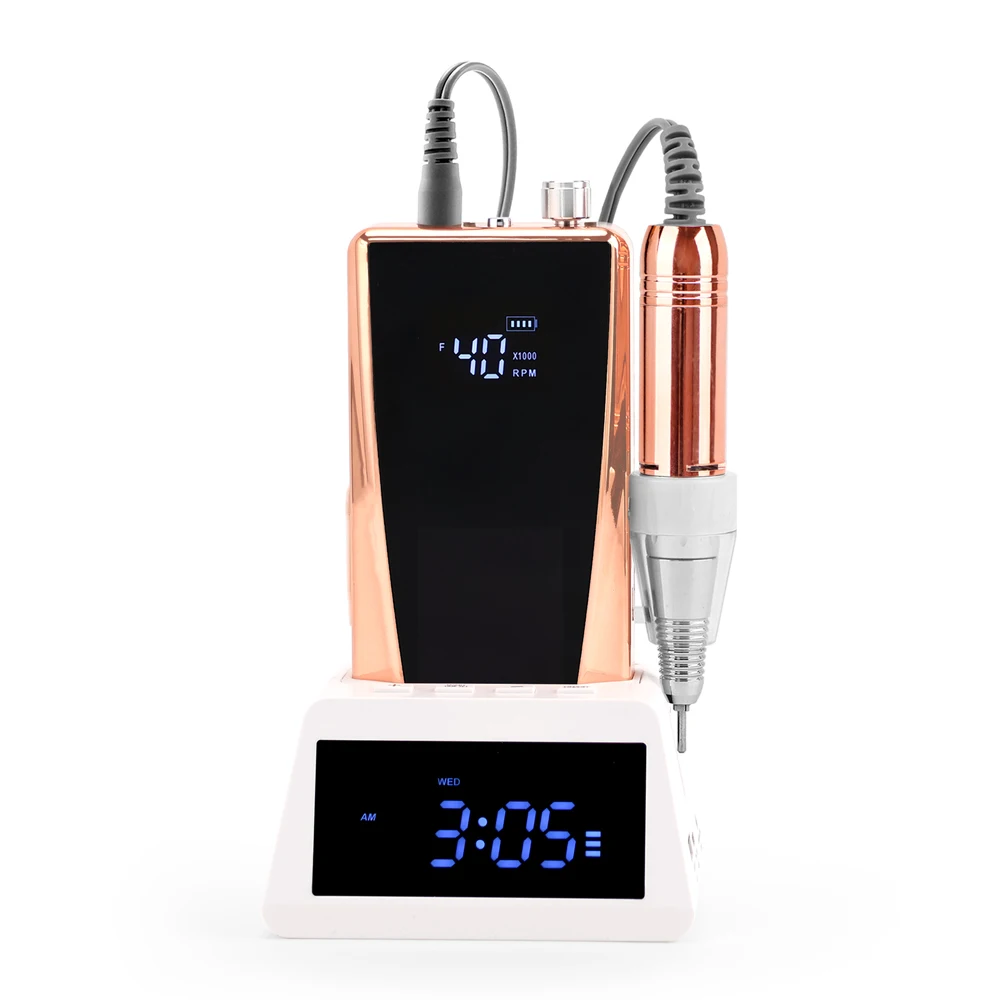 45W Szczotka węglowa do paznokci Narzędzie do zdobienia paznokci Profesjonalna wiertarka do paznokci 40000RPM Efile z Power Bank Clock Base Station