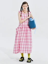 imakokoni 2024 summer new pink plaid seersucker vest sleeveless dress 244653