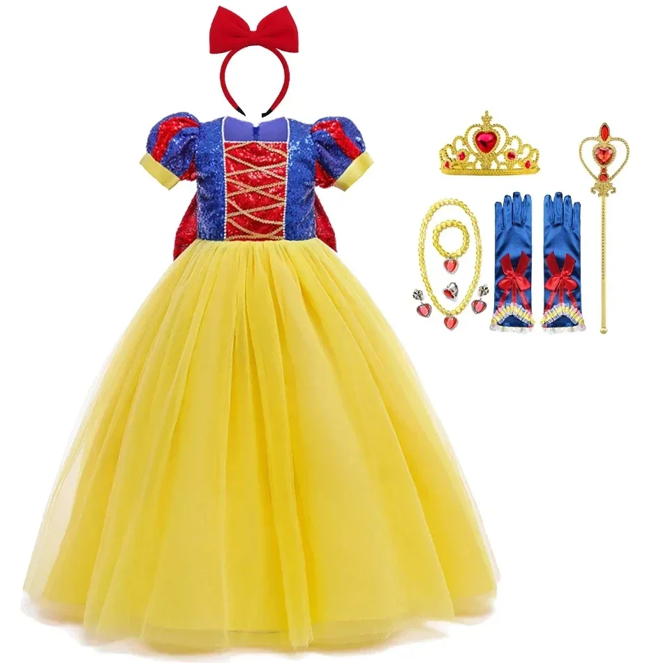 Sequins Girl Snow White Photography Dress Girls Kids Carnival Christmas Party Princess Costume Girl Birthday Performance Clothes