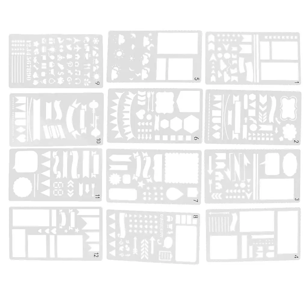 12x Journal Stencil Drawing Template per DIY Planner Diary Scrapbook