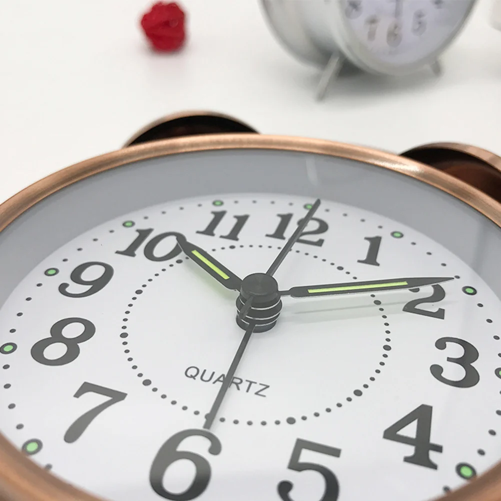 

Luminous Alarm Metal Plated Copper Finish Round Silent Dual Bell Desktop For Home Office Bedroom Metal Desktop Clock Household