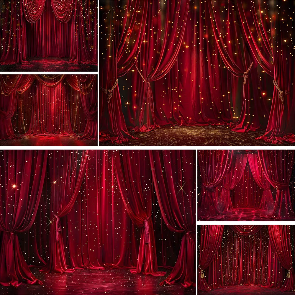 

Mocsicka Photography Background Stage Red Curtain Golden Polka Dots Women Girl Art Photo Backdrops Photo Studio Photoshoot Props