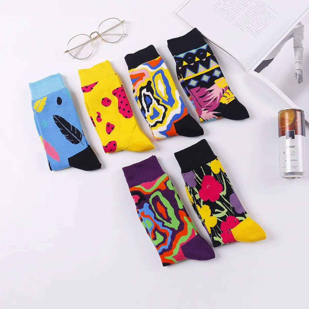 Trendy Fashion Men's and Women's Socks Multi-color Diamond Series Couples' Tide Socks Street Hip Hop Ribbon Series Tide Socks