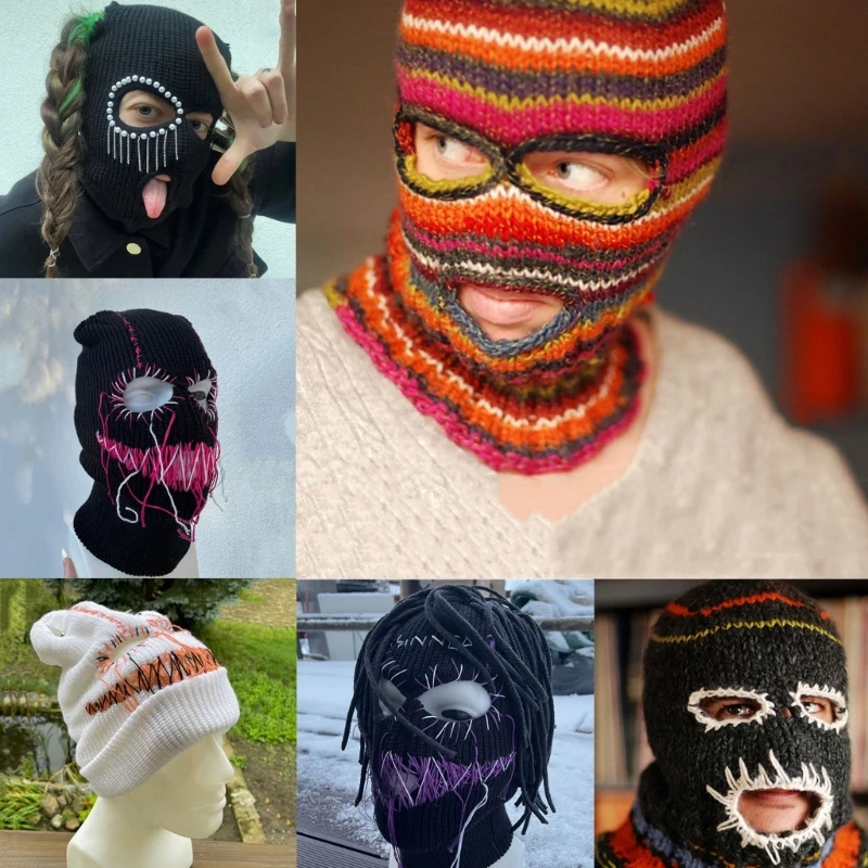 Funny Balaclava Face Mask Knitted Hat Beanies Balaclava Distressed Halloween Balaclava Hooded Scary Balaclava Party Hat