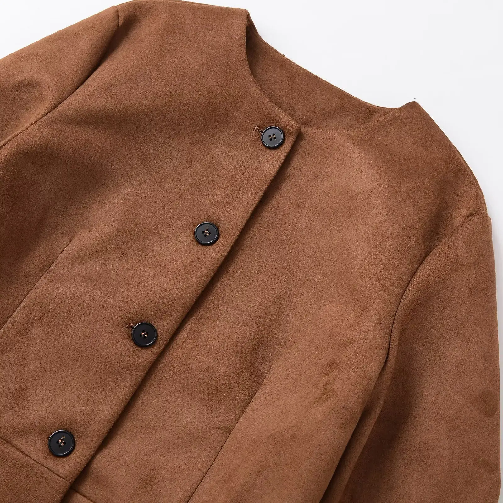 ملابس خارجية نسائية طويلة من الجلد من Faionable Sve Jaet مناسبة للخريف جديدة Sle JNLEAOG 638232 أزرار من ألياف البوليستر Cl...