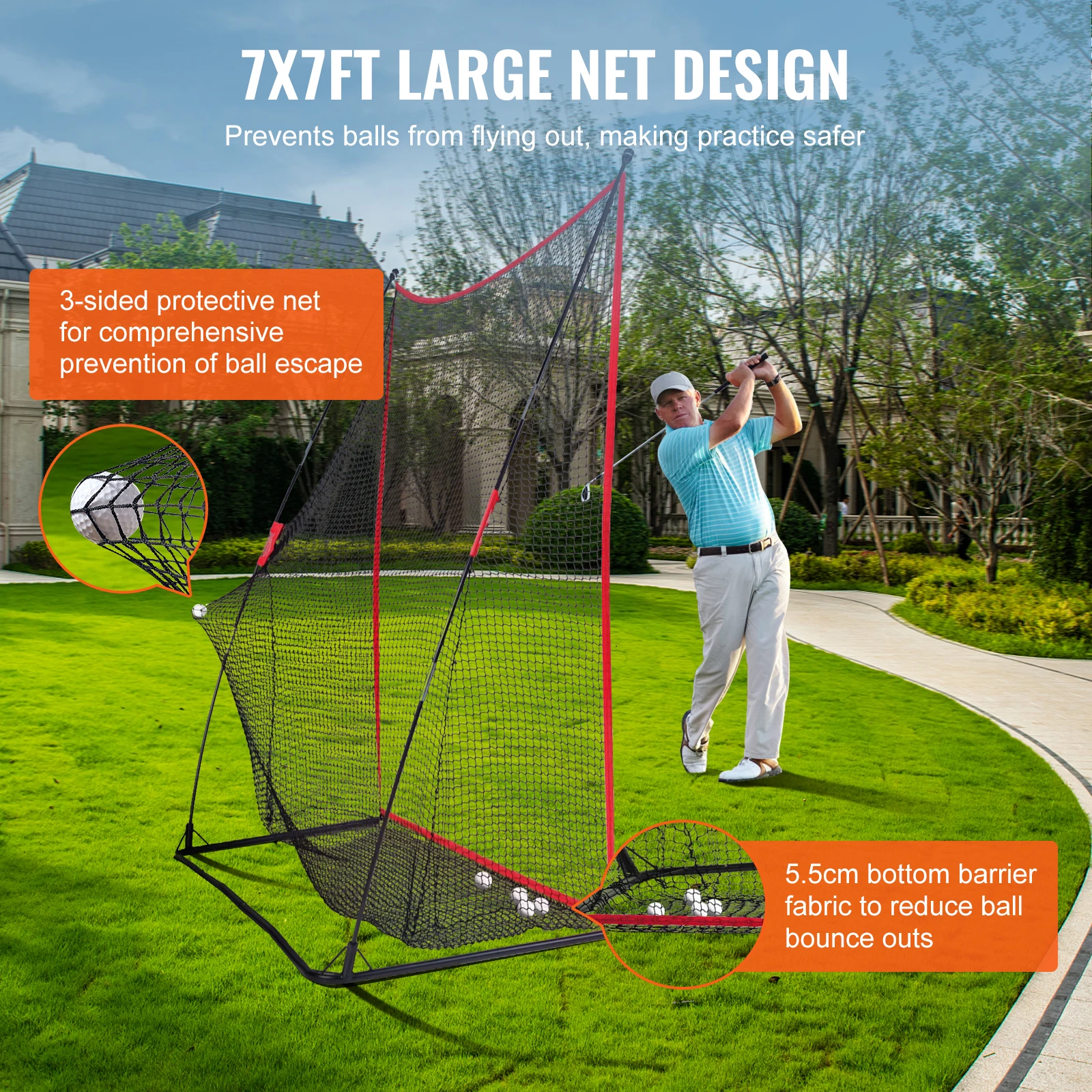 VEVOR Golf Practice Hitting Net Huge 7.8x7ft Golf Net Personal Driving Range for Indoor or Outdoor Use Portable Golf Aid Net