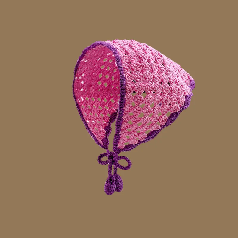 Französischer pastoraler Stil, gestricktes, florales Dreieck-Kopftuch für Mädchen, personalisiertes Kopftuch für Fotoshootings mit Bindeband, 3D-Blumen-Haarband – Detail 10