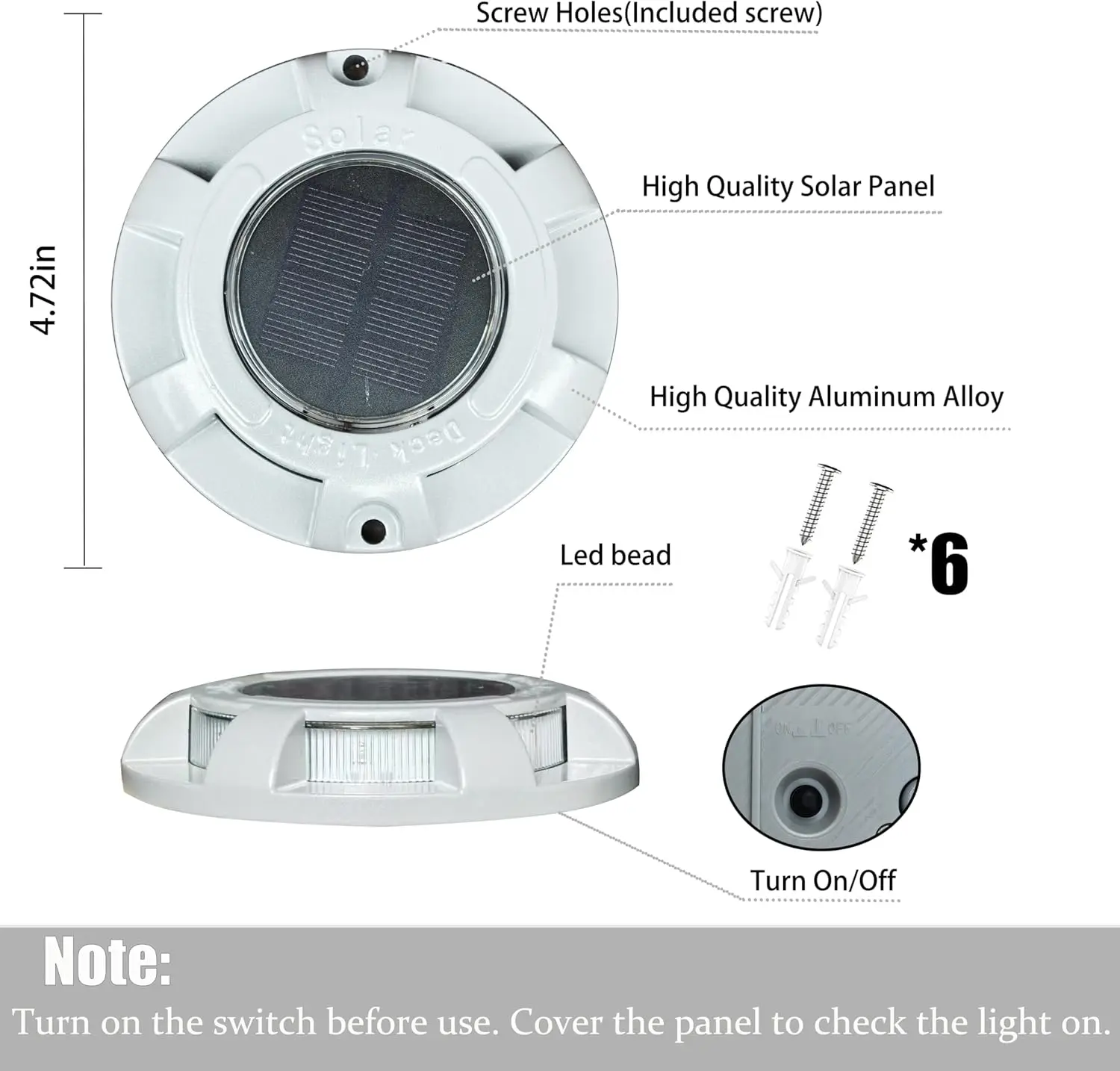 6 قطع من حارة الطاقة الشمسية/سطح الطاقة الشمسية المحيط/مصباح LED للتحذير بالطاقة الشمسية وشريط مقاوم للماء خارجي بقدرة 600 مللي أمبير في الساعة (أزرق، عبوة، 6)