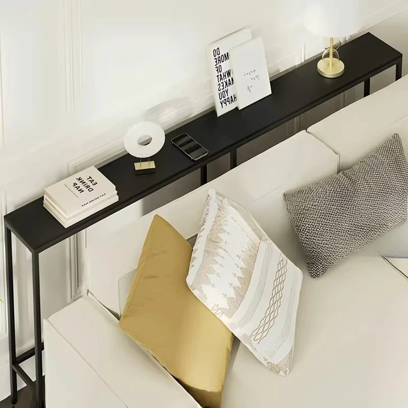 Sofa Back Storage Cabinet Narrow Bedside Table Solid Wood Floor Standing Behind Couch Organizer Multi Functional Long Console