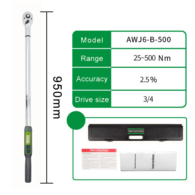 ALIYIQI AWJ-B-500N.M 3/4''Driver Preset Big Screen Digital Torque Wrench With Buzzer 2% Accuracy  Bicycle Hand Repair Tools