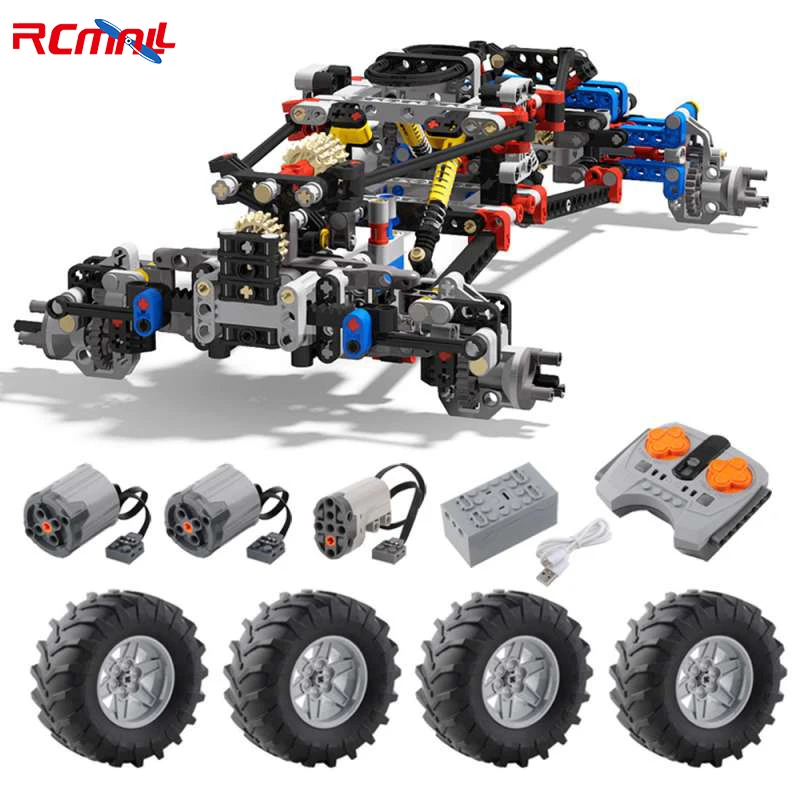 RCmall 4WD Kletterauto Offroad-Vorderradaufhängungssystem MOC Bausteine Teile-Set 23798 + 15038 Reifen Kompatibel mit LEGOed – Detail 1