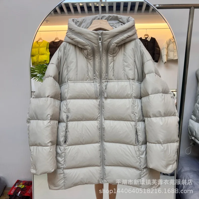 المرأة طويلة فوق الركبة سترة مقنعين حزام خصر سترة دافئة معطف 2026 الخريف الشتاء جديد الأبيض بطة أسفل سترة