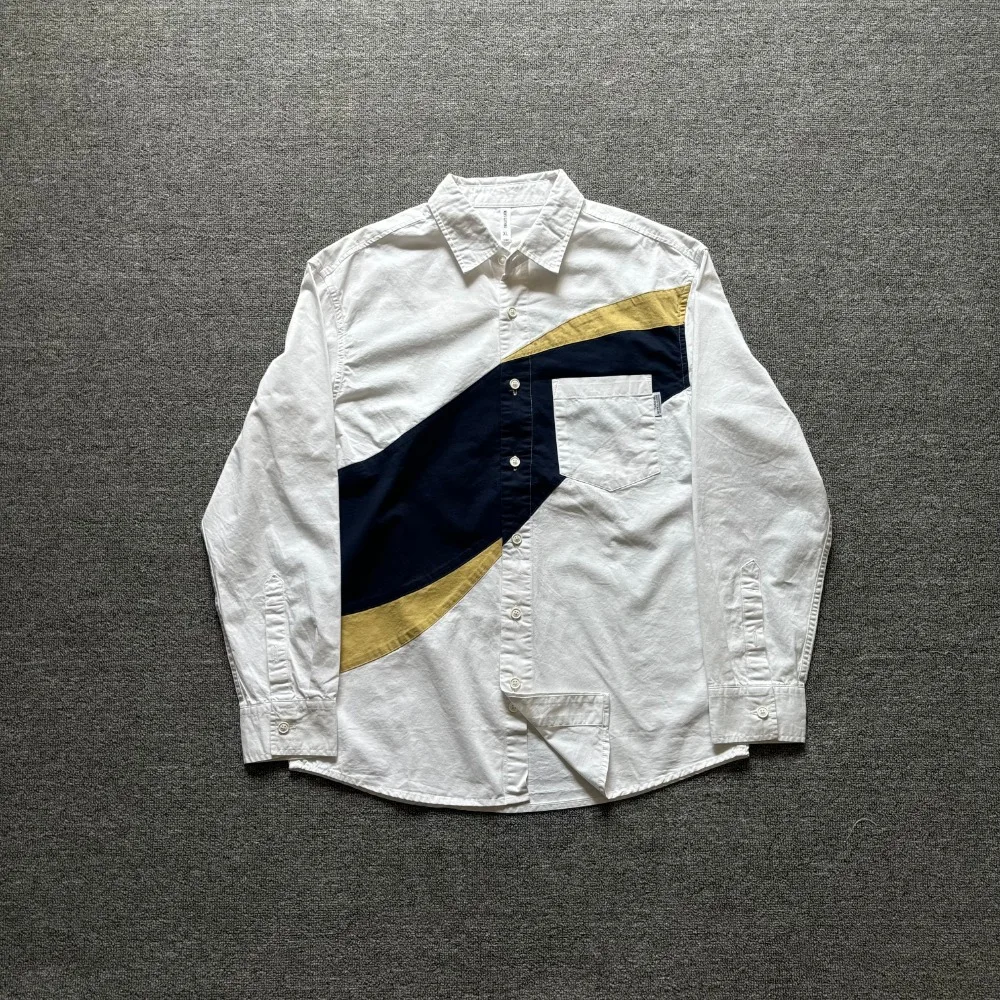 Spring new long-sleeved color matching casual shirt with contrasting color loose shirt jacket